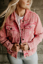 GRACE UPON GRACE Daisy Distressed Denim Jacket- PINK