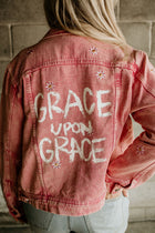 GRACE UPON GRACE Daisy Distressed Denim Jacket- PINK