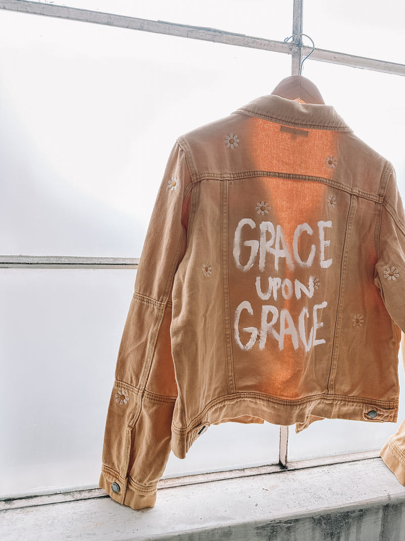 GRACE UPON GRACE Daisy Distressed Denim Jacket- YELLOW