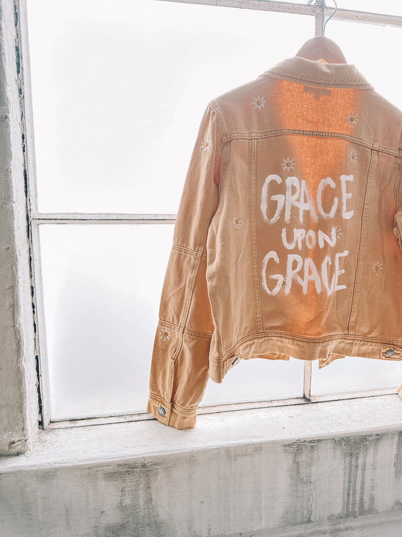 GRACE UPON GRACE Daisy Distressed Denim Jacket- YELLOW