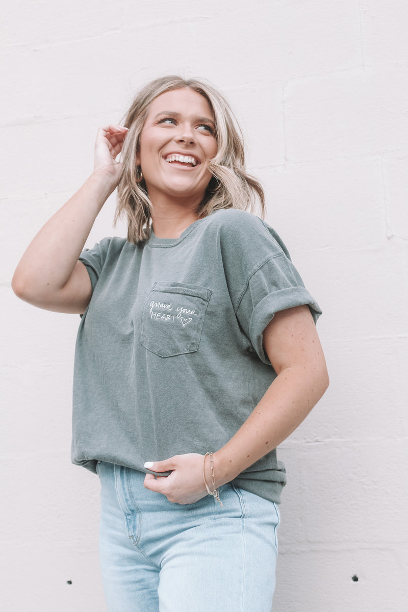 Guard Your Heart Embroidered Pocket Tee **placement above pocket