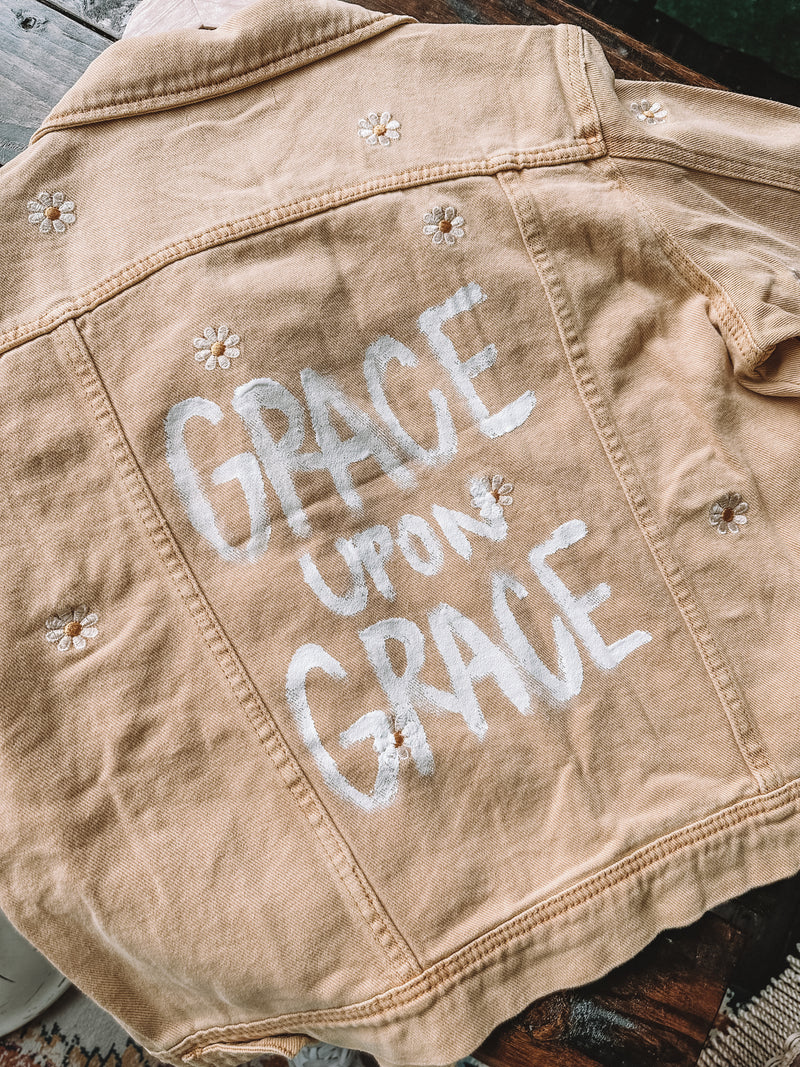 GRACE UPON GRACE Daisy Distressed Denim Jacket- YELLOW