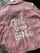 GRACE UPON GRACE Daisy Distressed Denim Jacket- PINK